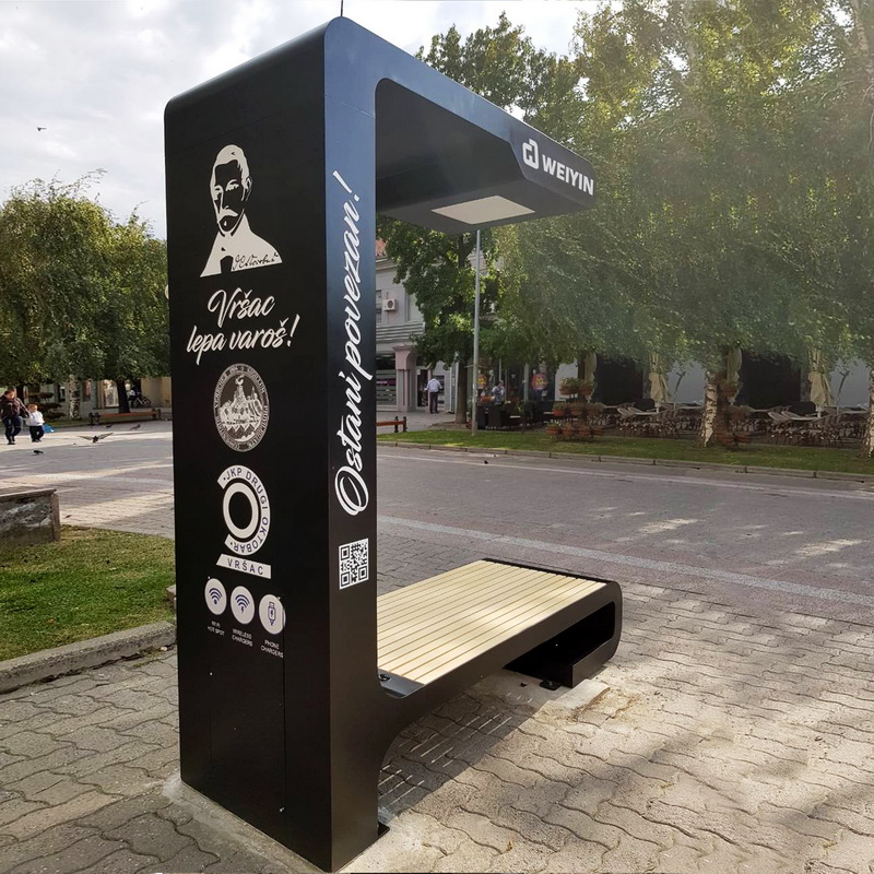 Bästa design LED-displayaffisch USB-telefonladdning Solsmart utemöbler